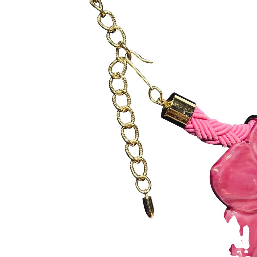 Avon Pink Ceramic Wild Flower Choker Necklace On Braided Cord (6127) - Picture 6 of 7